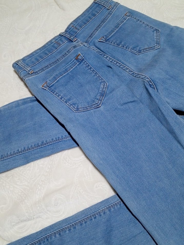 Düğmeli Mavi Kadın Denim Pantolon - Görsel 3