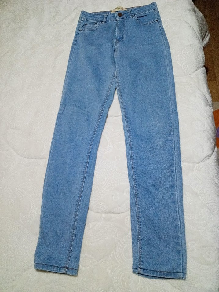 Düğmeli Mavi Kadın Denim Pantolon - Görsel 4