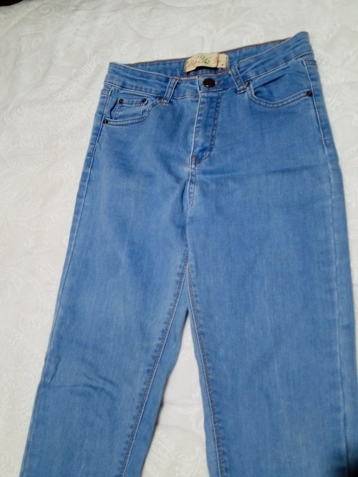 Düğmeli Mavi Kadın Denim Pantolon - Görsel 2