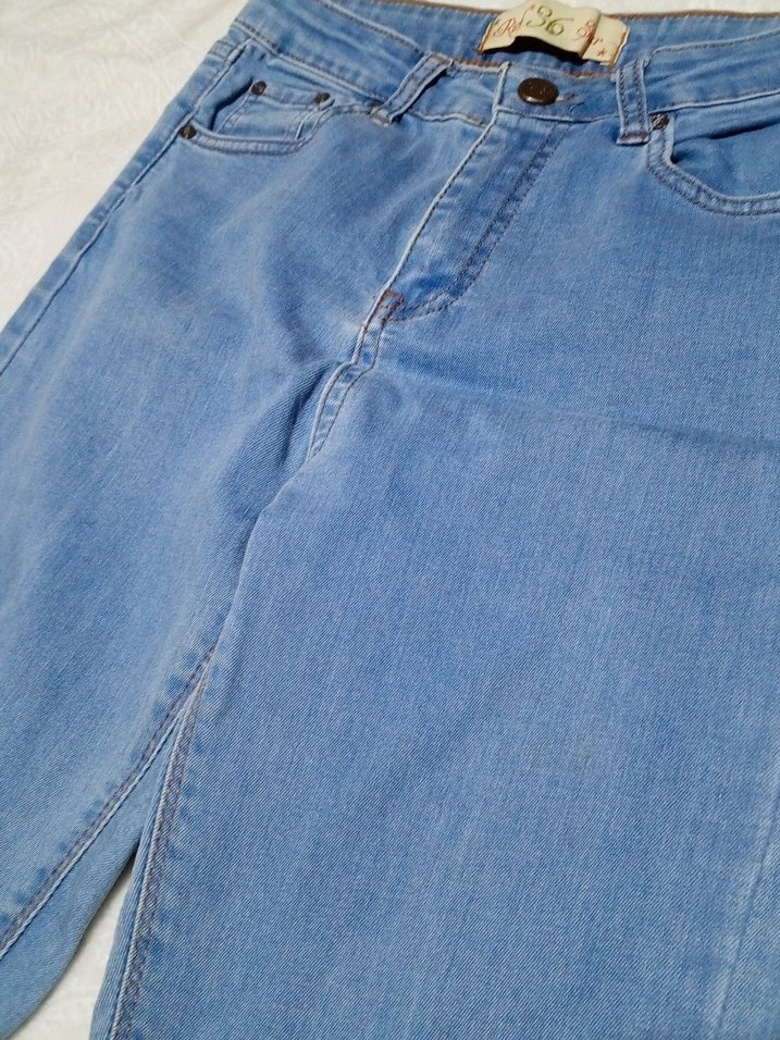 Düğmeli Mavi Kadın Denim Pantolon - Görsel 5