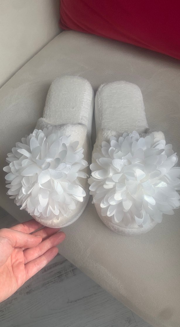 Beyaz Kadın Çiçekli Lohusa Ev Terliği - Görsel 5