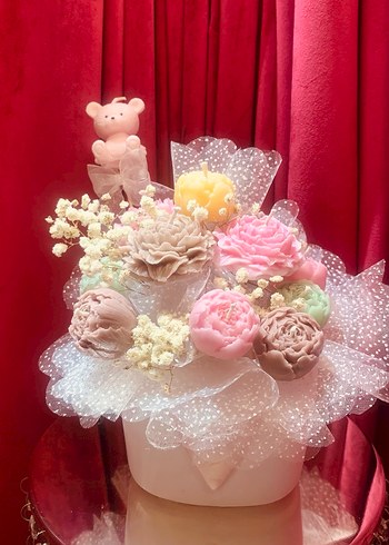 Pastel Pembe Çiçek Mum Buketi - Görsel 3