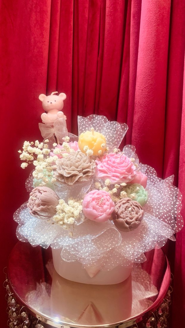 Pastel Pembe Çiçek Mum Buketi - Görsel 4