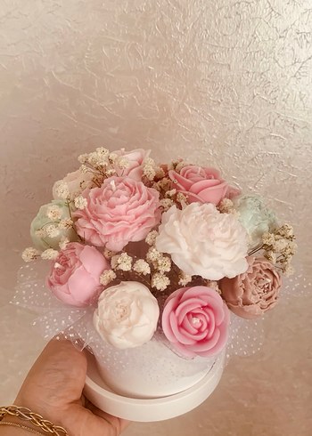 Pastel Pembe Çiçek Şeklinde Mum Aranjmanı - Görsel 2