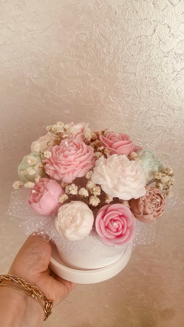 Pastel Pembe Çiçek Şeklinde Mum Aranjmanı - Görsel 2