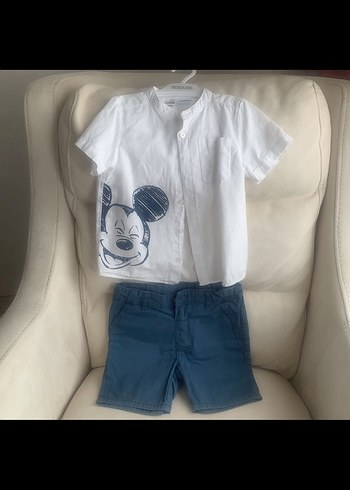 Baskılı Beyaz Kısa Kollu Bebek Takımı
