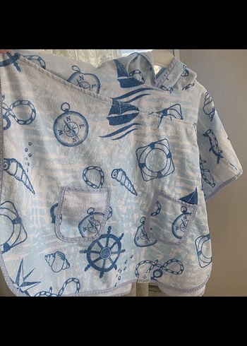 Erkek Çocuk Mavi Baskılı Panço ve Havlu Seti - Görsel 3