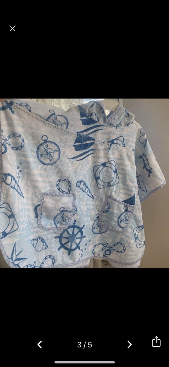 Erkek Çocuk Mavi Baskılı Panço ve Havlu Seti - Görsel 3