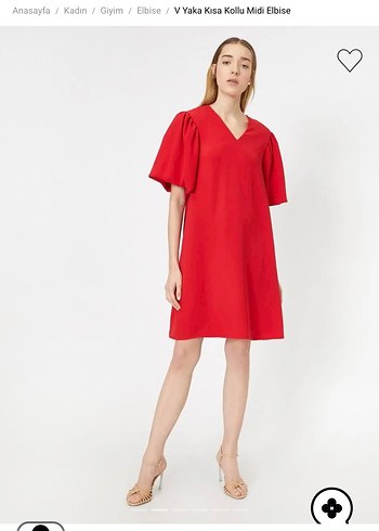 Kırmızı V Yaka Midi Kadın Elbise - Görsel 3