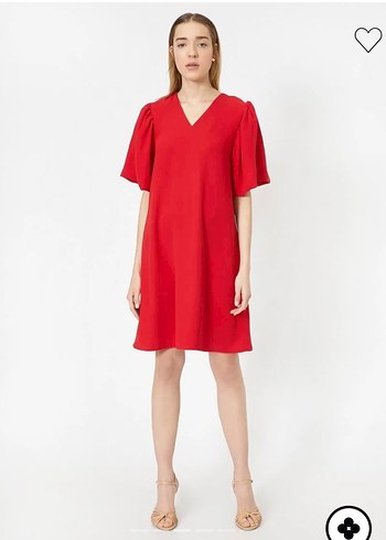 Kırmızı V Yaka Midi Kadın Elbise - Görsel 4