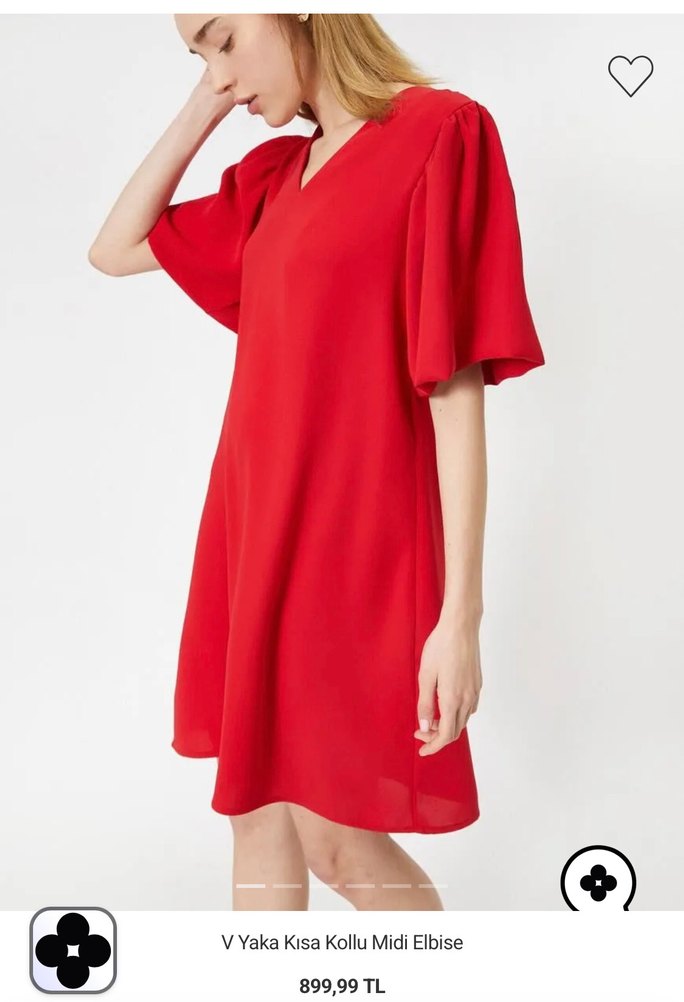 Kırmızı V Yaka Midi Kadın Elbise - Görsel 2