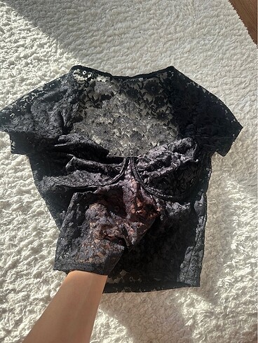 s Beden siyah Renk Dantel tshirt crop