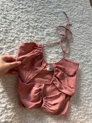 s Beden pembe Renk Zara dekolte crop