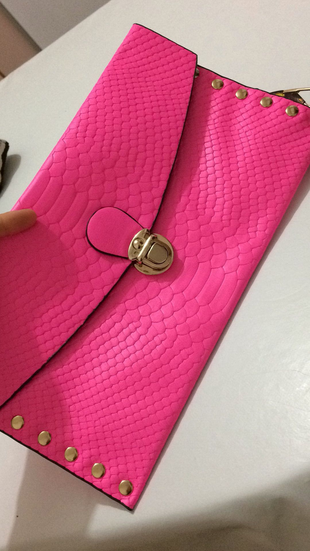 diğer Beden pembe Renk Yumuşak deri fuşya clutch çanta