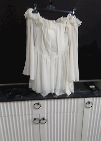 Beyaz Mini Straplez Bohem Gelinlik - Görsel 2