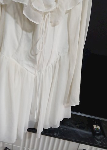 Beyaz Mini Straplez Bohem Gelinlik - Görsel 3