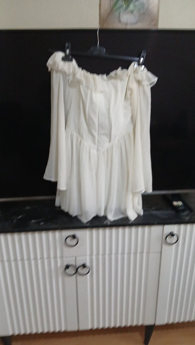 Beyaz Mini Straplez Bohem Gelinlik - Görsel 2