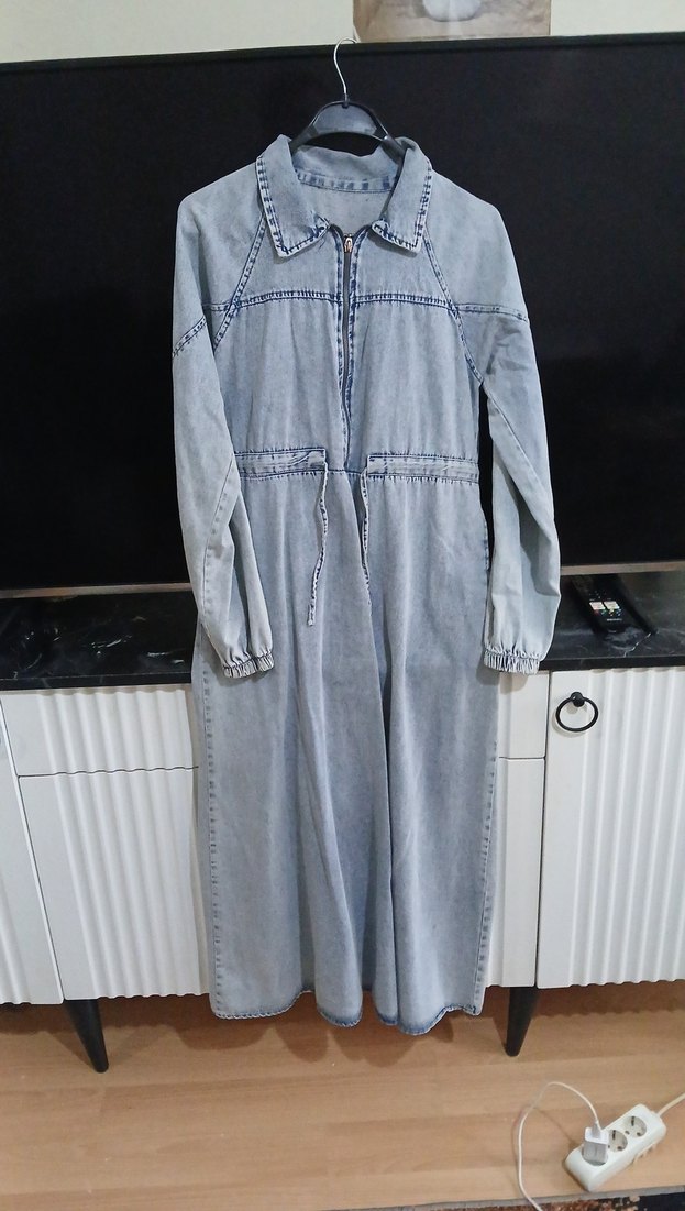 Düğmeli Uzun Kot Elbise - Görsel 2