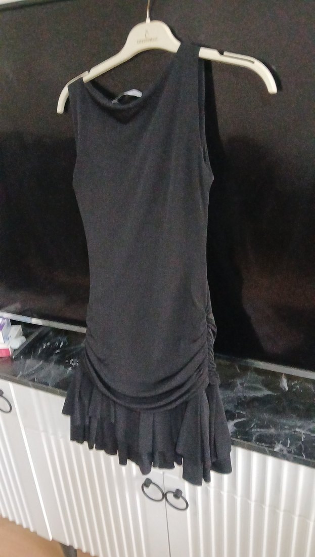 Siyah Kolsuz Fırfırlı Midi Gotik Elbise - Görsel 2