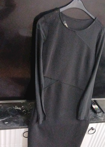 Siyah Kemerli Uzun Kollu Midi Triko Elbise - Görsel 2