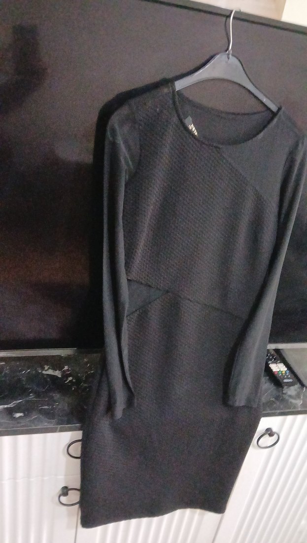 Siyah Kemerli Uzun Kollu Midi Triko Elbise - Görsel 2