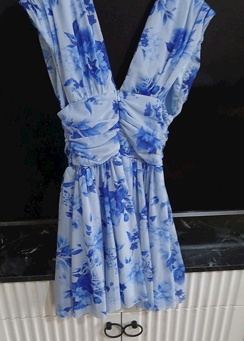 Drapeli Mavi Mini Elbise - Görsel 2