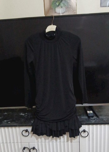 Siyah Uzun Kollu Yüksek Yaka Hamile Tunik - Görsel 2