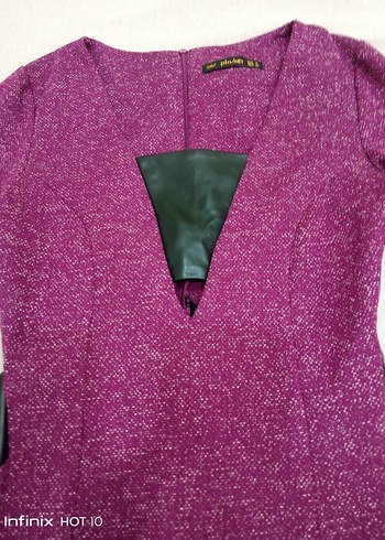 Mor V Yaka Uzun Kollu Kadın Elbise - Görsel 2