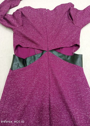 Mor V Yaka Uzun Kollu Kadın Elbise - Görsel 3