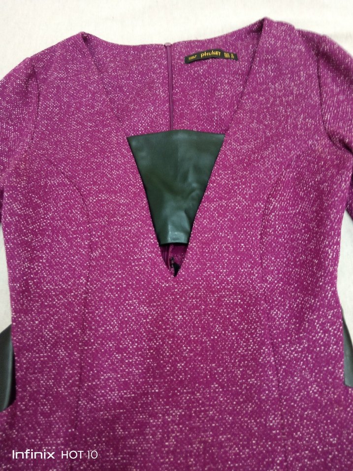 Mor V Yaka Uzun Kollu Kadın Elbise - Görsel 2