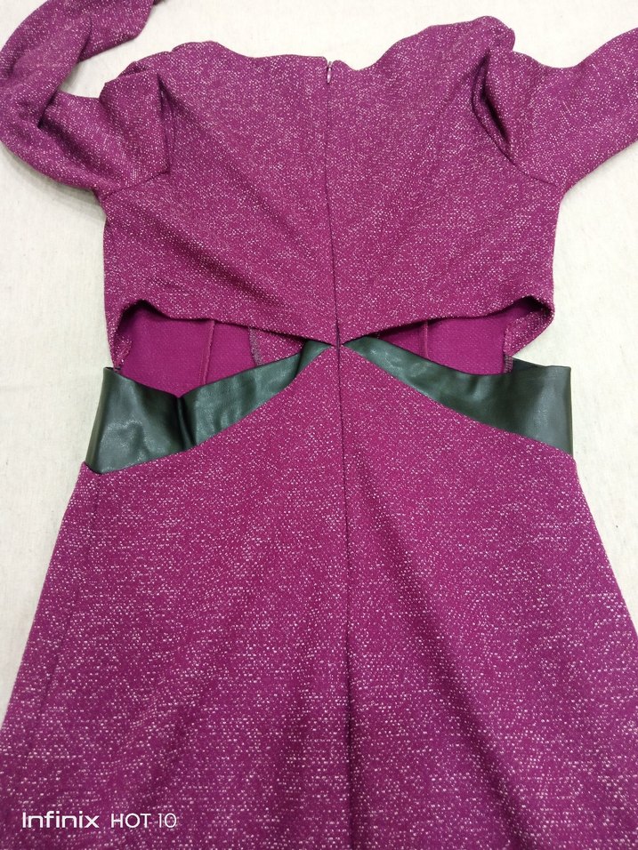 Mor V Yaka Uzun Kollu Kadın Elbise - Görsel 3