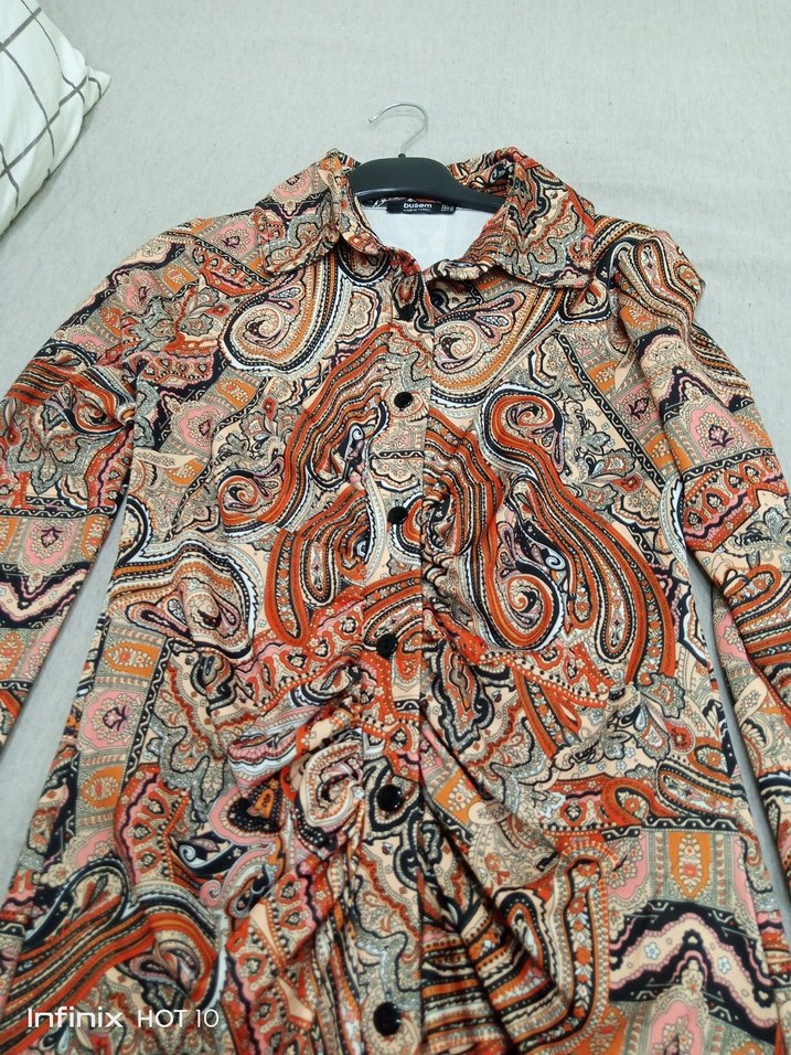 Renkli Desenli Bohem gömlek elbise - Görsel 2