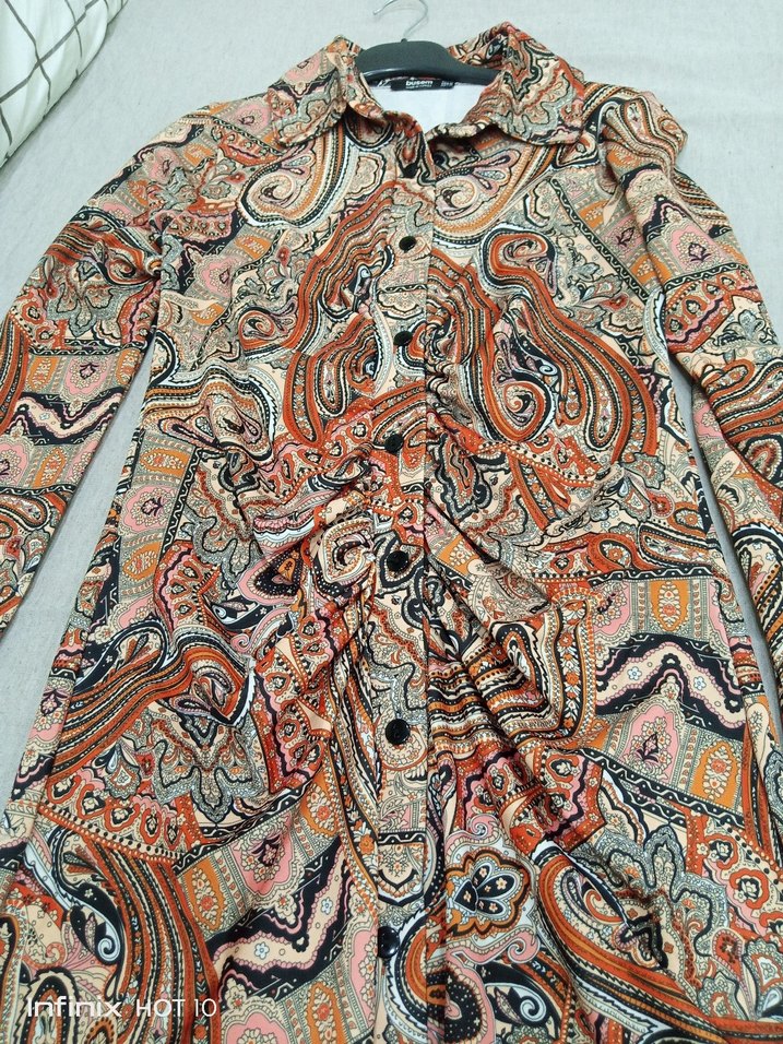 Renkli Desenli Bohem gömlek elbise - Görsel 3