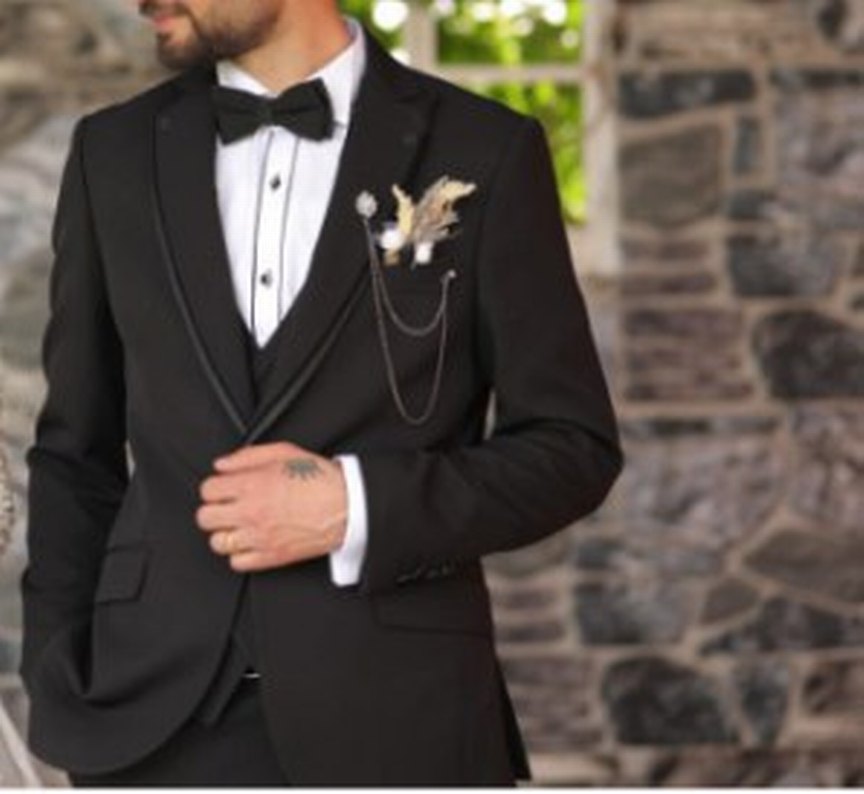Altın kumaş Klasik Siyah Düğmeli Damat Takımı - Görsel 2