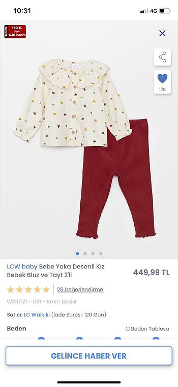 LC Waikiki Kız bebek gömlek tayt takım