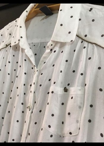 Pamuklu Uzun Kollu Beyaz Puantiyeli Gömlek zara 14 yaş - Görsel 4