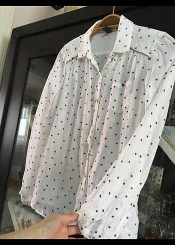 Pamuklu Uzun Kollu Beyaz Puantiyeli Gömlek zara 14 yaş - Görsel 5