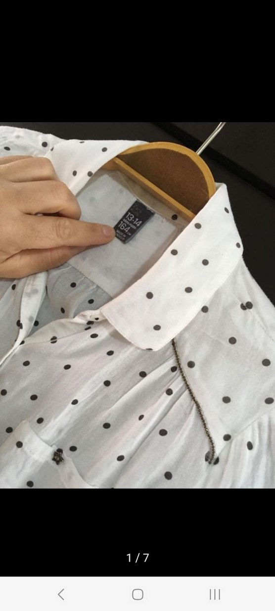 Pamuklu Uzun Kollu Beyaz Puantiyeli Gömlek zara 14 yaş - Görsel 2