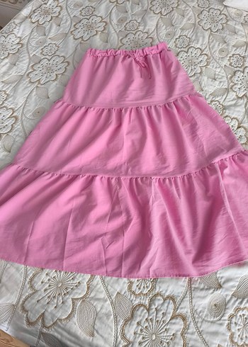 Pembe Fırfırlı Uzun Bohem Etek