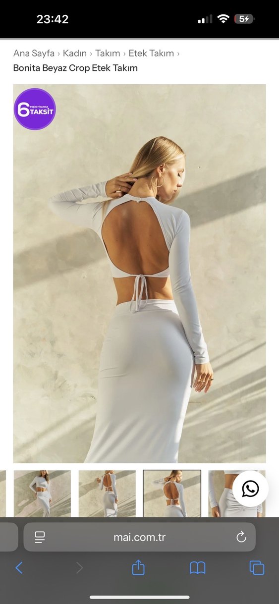 Minimal Beyaz Uzun Kollu Crop Top & Yüksek Bel Etek Seti — görsel 3/5
