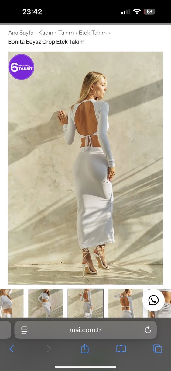 Minimal Beyaz Uzun Kollu Crop Top & Yüksek Bel Etek Seti — görsel 4/5