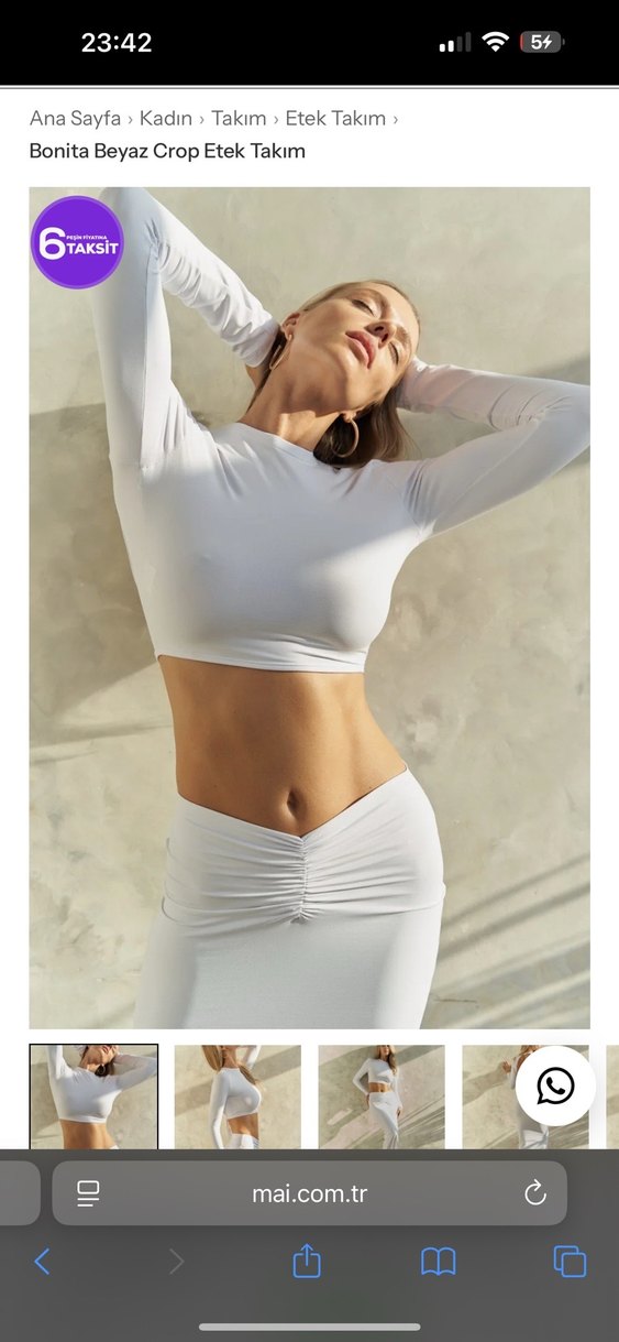 Minimal Beyaz Uzun Kollu Crop Top & Yüksek Bel Etek Seti — görsel 2/5