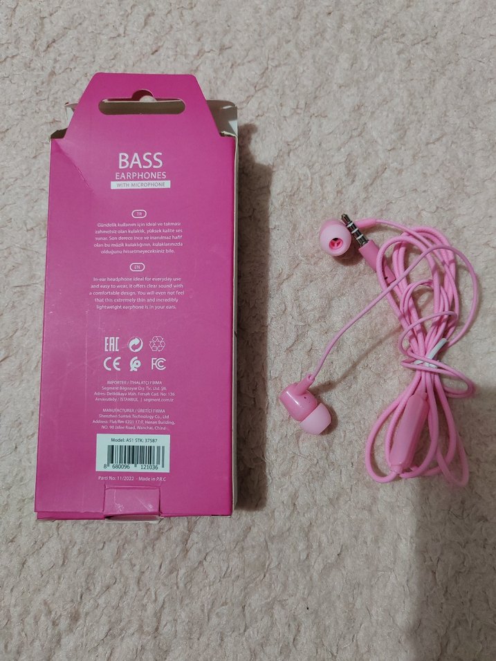 Pembe kablolu mikrofonlu Kulak İçi Kulaklık - Görsel 2