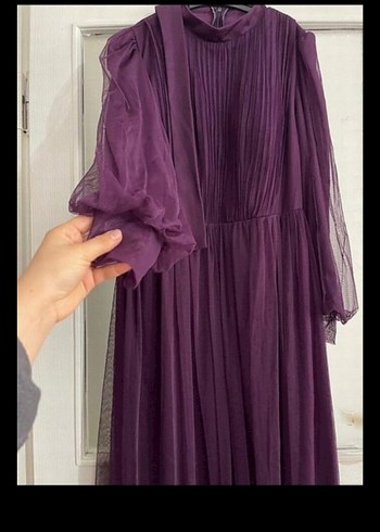 Mor Pilili Uzun Kollu Vintage Elbise