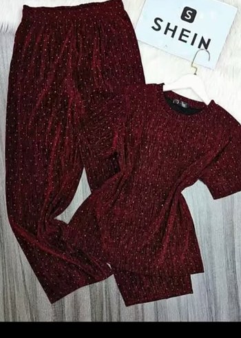 Bordo Kadın Uzun Kollu Parlak Rahat Pijama Takımı