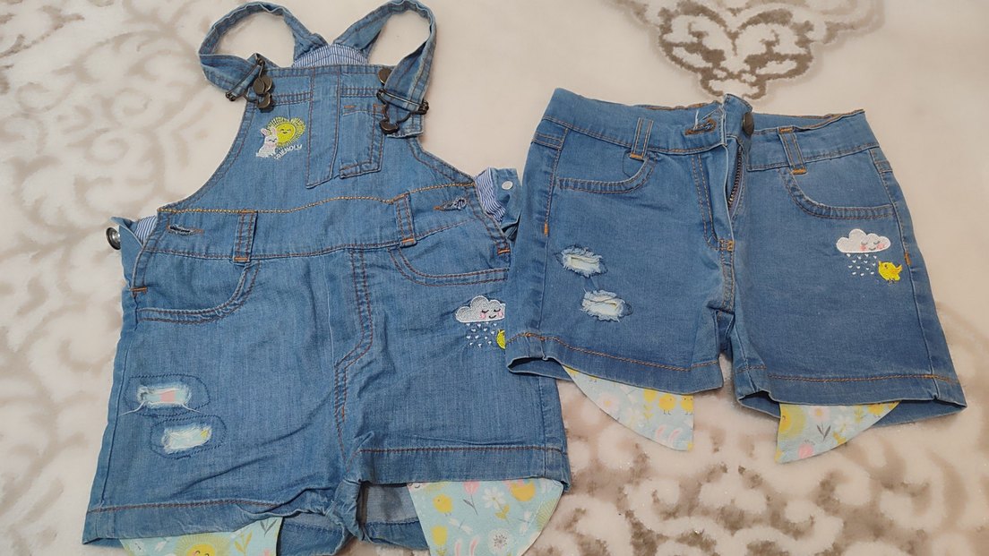 Renkli Batik Desenli Kız Kot Tulum - Görsel 3