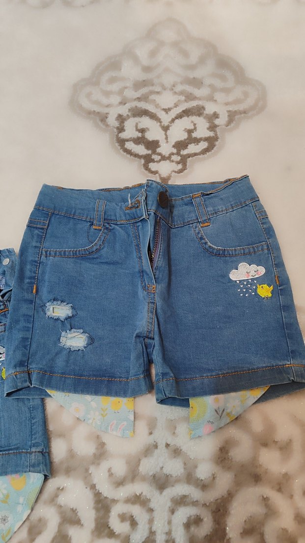 Renkli Batik Desenli Kız Kot Tulum - Görsel 2