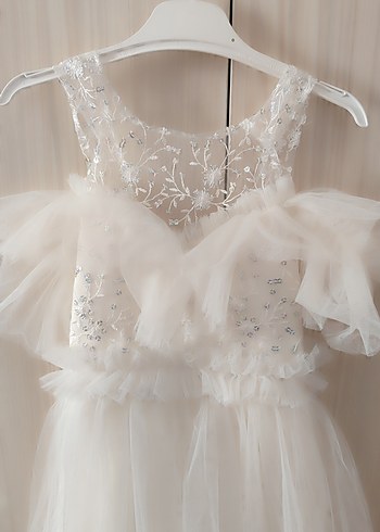 Beyaz Nakışlı Straplez Kız Çocuk Elbisesi - Görsel 3