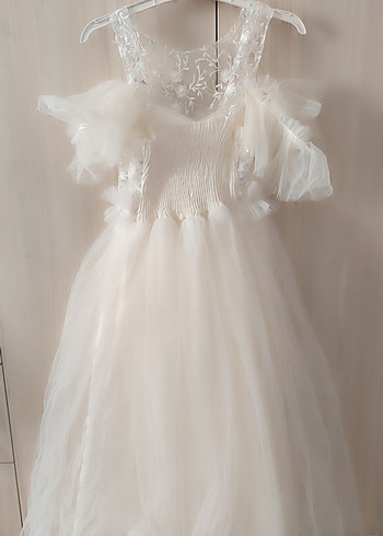 Beyaz Nakışlı Straplez Kız Çocuk Elbisesi - Görsel 5