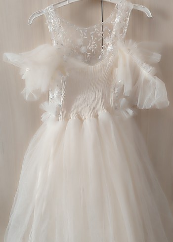 Beyaz Nakışlı Straplez Kız Çocuk Elbisesi - Görsel 4